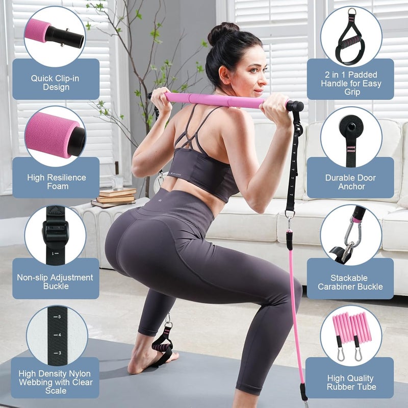 kisnbld Pilates Bar Kit with Resistance Bands, Multifunctional Pilates Bar with 3 Set Exercise Resistance Bands, Portable Pilates Equipment for Women Home Gym Yoga Workouts - Image 3